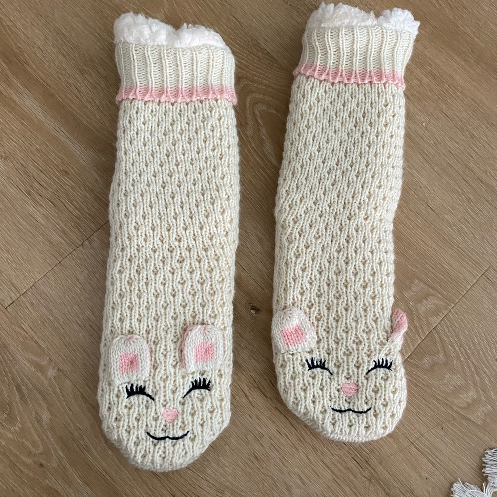 Bunny fuzzy socks with grips